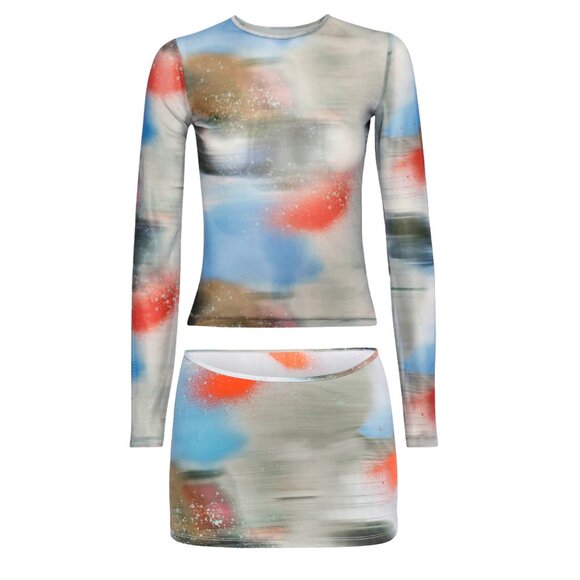 Miaou Printed Set – Long Sleeve Top + Mini Skirt – Excellent Condition - Picture 2 of 4